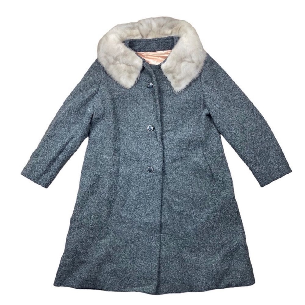 Vintage shagmoor grey wool fox fur trim peacoat